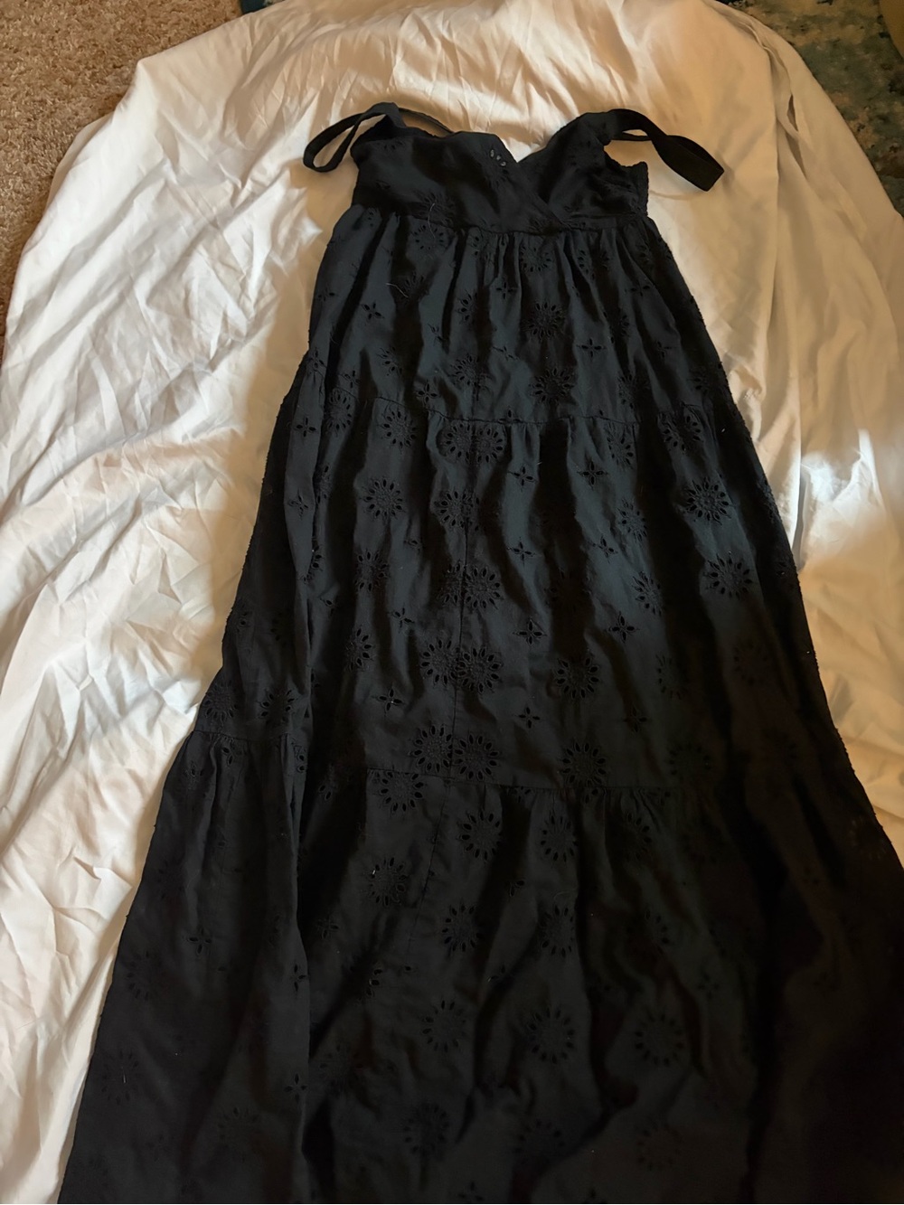 Zara Black Openwork Eyelet Embroidered Crossover V-Neck Midi Dress Size Small